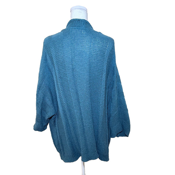 J.Jill Womens Teal Ribbed Open Cardigan Size 1X 3/4 Sleeves Nautical Coastal - Picture 2 of 8